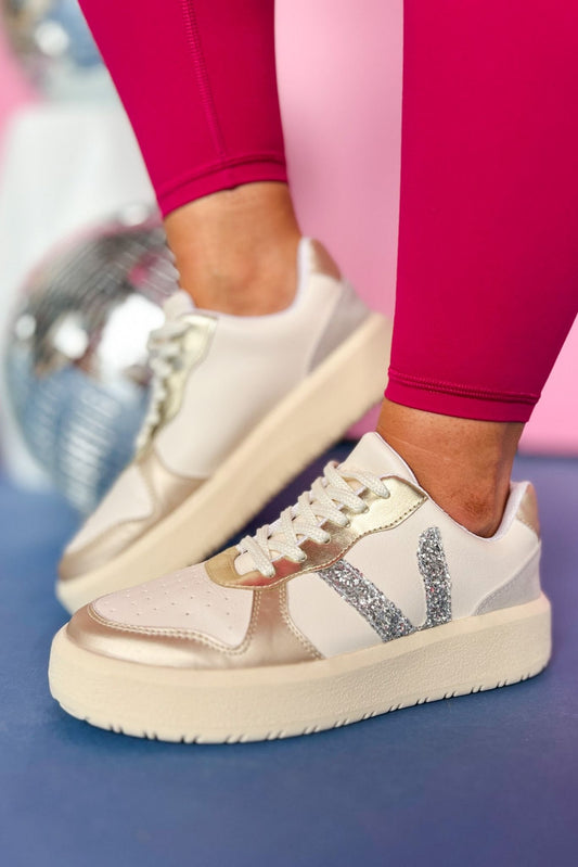  Silver Gold V Detail Platform Sneaker, must have sneaker, elevated sneaker, mom style, shop style your senses by mallory fitzsimmons