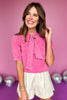 Pink Denim Mock Self Tie Neck Short Button Closure Sleeve Top, top, denim top, mock top, self tie neck top, short sleeve top, button closure sleeve top, pink top, pink denim top, pink mock top, pink self tie neck top, pink short sleeve top, pink button closure sleeve top, must have top, must have pink denim top, elevated top, elevated pink denim top, elevated style, Shop Style Your Senses by Mallory Fitzsimmons, SSYS by Mallory Fitzsimmons