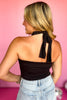 Black Cross Front Halter Neck Tie Bodysuit, bodysuit, cross front bodysuit, halter neck bodysuit, tie bodysuit, black bodysuit, black cross front bodysuit, black halter neck body suit, black tie neck bodysuit, must have bodysuit, elevated bodysuit, elevated style, summer bodysuit, summer style, Shop Style Your Senses by Mallory Fitzsimmons, SSYS by Mallory Fitzsimmons