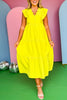 Chartreuse V Scallop Neck Ruffle Short Sleeve Tiered Midi Dress, scallop detail. dress, must have dress, must have style, weekend style, brunch style, spring fashion, elevated style, elevated style, mom style, shop style your senses by mallory fitzsimmons, ssys by mallory fitzsimmons  Edit alt text