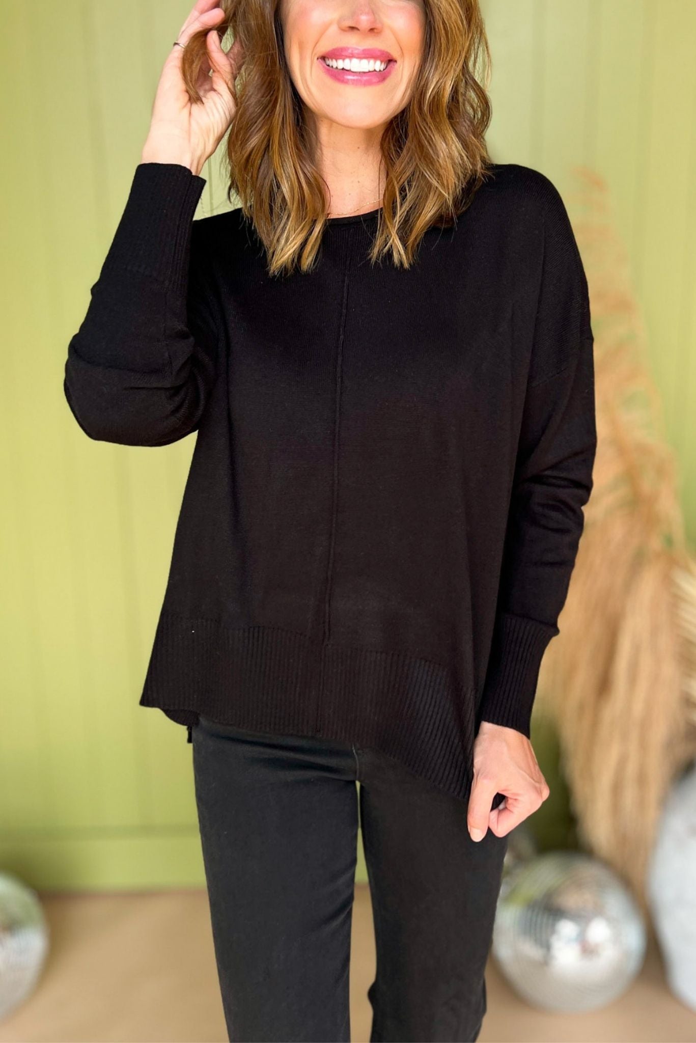 Black Drop Shoulder Ribbed Edge Sweater, must have sweater, must have style, must have fall, fall collection, fall fashion, elevated style, elevated sweater, mom style, fall style, shop style your senses by mallory fitzsimmons