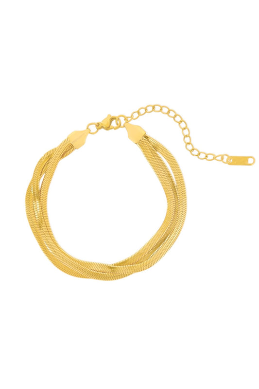 Gold Triple Herringbone Chain Bracelet