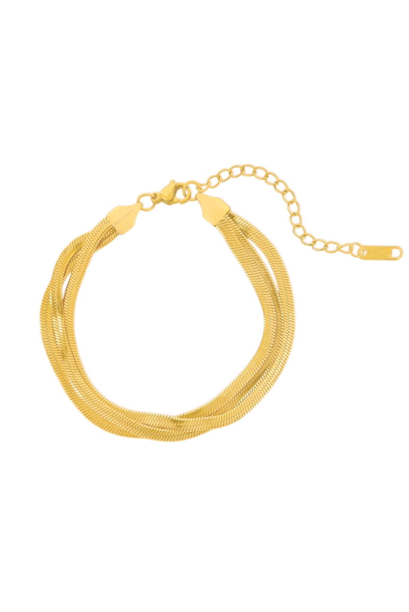 Gold Triple Herringbone Chain Bracelet