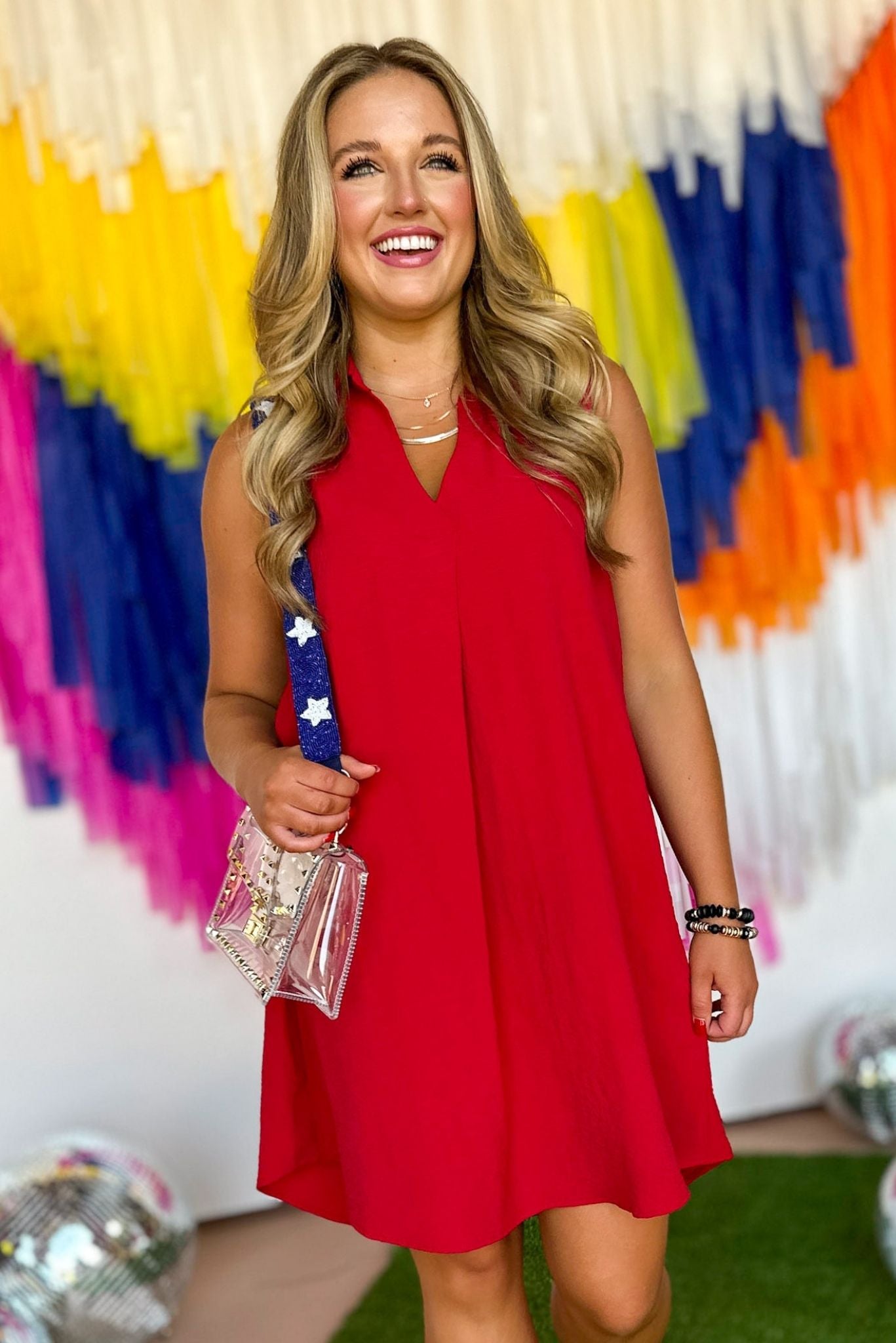 SSYS Red Sleeveless Collared Crepe Dress, game day style, gameday essential, gameday must have, elevated style, mom style, alabama gameday, georgia game day, texas tech game day, smu game day, shop style your senses by mallory fitzsimmons