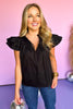 Black Poplin Ruffle Tie Front Top, must have, black top, work to weekend, mom style, elevated style, shop style your senses by mallory fitzsimmons