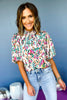 THML Teal Floral Printed Puffed Short Sleeve Top, elevated top, elevaed style, must have top, must have style, fall top, printed top, mom style, fall fashion, shop style your senses by mallory fitzsimmons