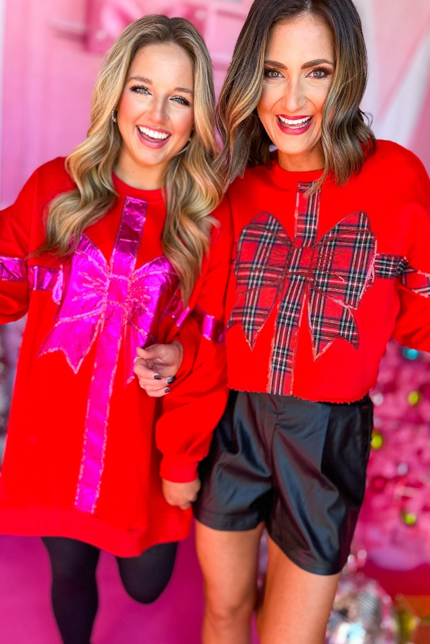 Queen Of Sparkles Red Plaid Bow Sweatshirt,  queen of sparkles, holiday sweatshirt, glam holiday, sparkly holiday, must have holiday, must have sweatshirt, must have sparkle, elevated sweatshirt, mom style, shop style your senses by mallory fitzsimmons