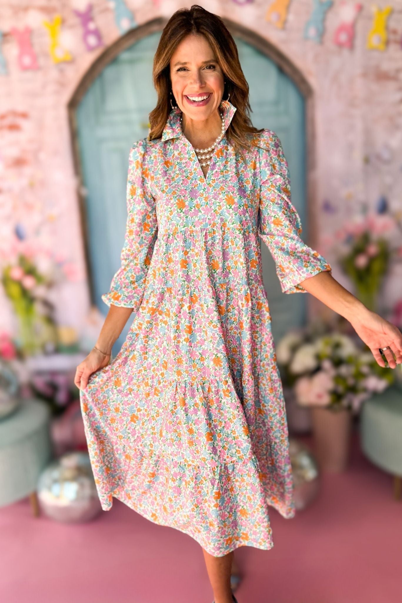 Floral Print Pastel Knee Length Dresses Women's Summer Dress