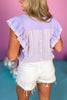 Lavender Ruffled Sleeve With Striped Details Top, ruffle detail top, stripe top, must have top, must have style, summer style, spring fashion, elevated style, elevated top, mom style, shop style your senses by mallory fitzsimmons, ssys by mallory fitzsimmons  Edit alt text