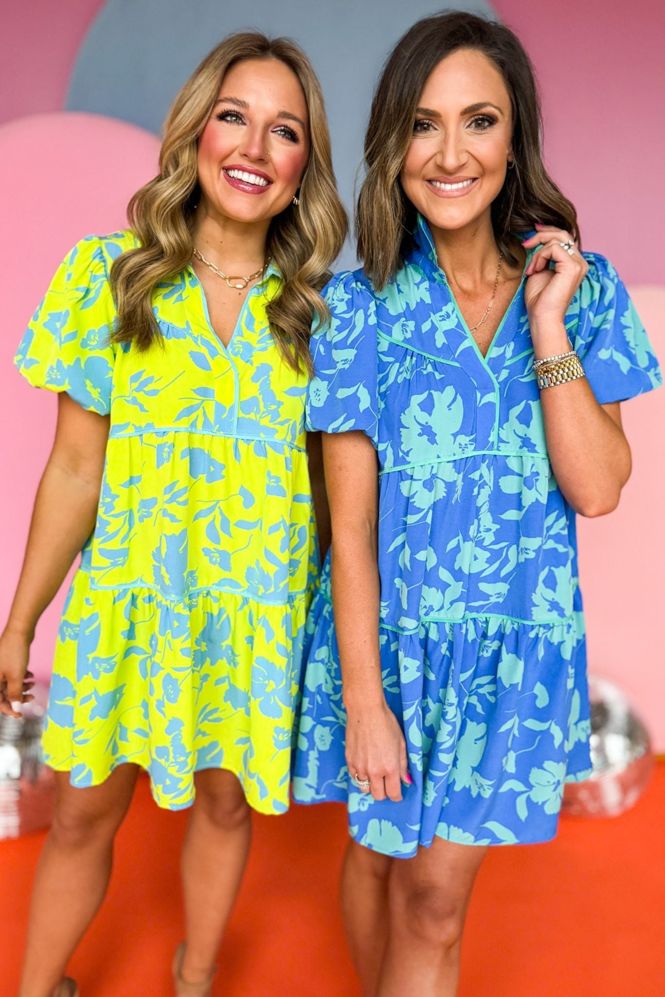 Blue Two Tone Floral Printed Collared Tiered Short Bubble Sleeve Dress, floral dress, printed dress, must have dress, must have style, church style, spring fashion, elevated style, elevated dress, mom style, work dress, shop style your senses by mallory fitzsimmons, ssys by mallory fitzsimmons