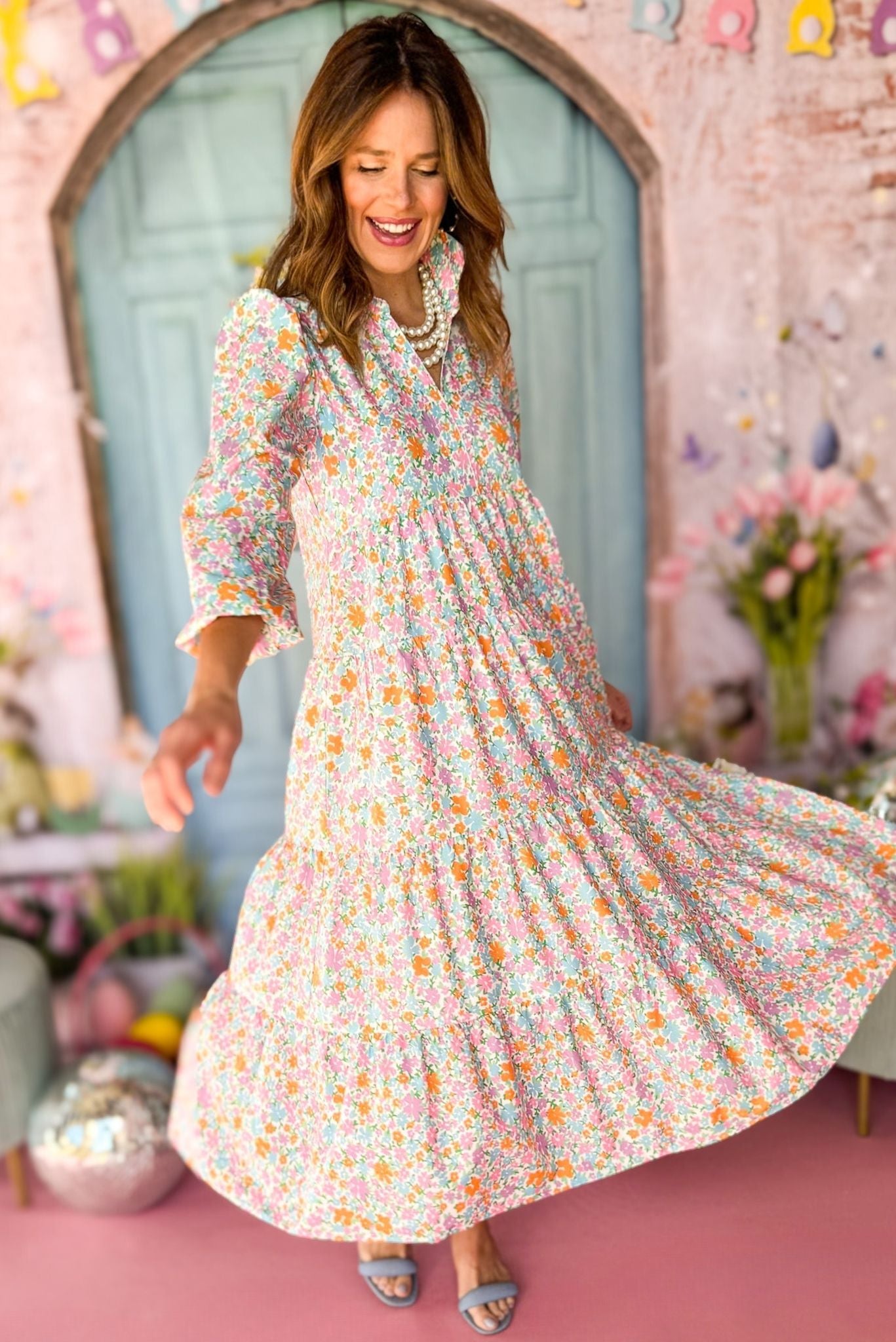 SSYS The Emery Midi Dress In Pastel Ditsy Floral, ssys the label, must have dress, printed dress, easter dress, must have easter dress, spring fashion, mom style, brunch style, church style, shop style your senses by mallory fitzsimmons, ssys by mallory fitzsimmons