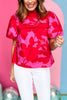 Fuchsia Abstract Printed Mock Neck Short Sleeve Top, pink and red top, must have top, must have style, brunch style, summer style, spring fashion, elevated style, elevated top, mom style, shop style your senses by mallory fitzsimmons, ssys by mallory fitzsimmons