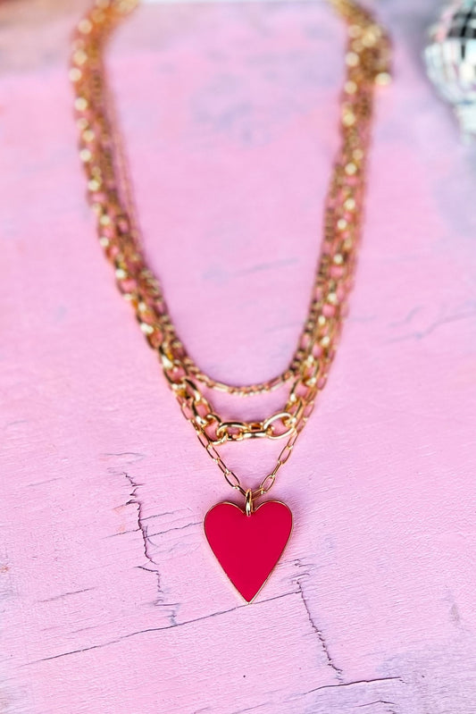 Gold Pink Heart Pendant Layered Necklace, Accessory, Necklace, Shop Style Your Senses by Mallory Fitzsimmons