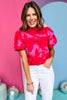 Fuchsia Abstract Printed Mock Neck Short Sleeve Top, pink and red top, must have top, must have style, brunch style, summer style, spring fashion, elevated style, elevated top, mom style, shop style your senses by mallory fitzsimmons, ssys by mallory fitzsimmons