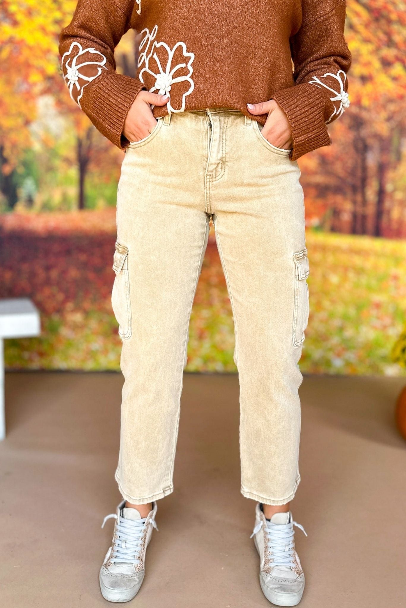 Vervet Tan High Rise Relaxed Straight Cargo Jeans,  must have pants, must have style, must have comfortable style, fall fashion, fall style, street style, mom style, elevated comfortable, elevated loungewear, elevated style, shop style your senses by mallory fitzsimmons