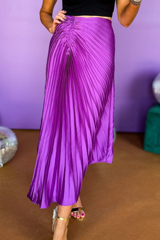Purple Pleated Ruched Detail Midi Skirt, must have skirt, asymmetrical skirt, pleated skirt, formal skirt, event style, fall style, elevated style, elevated skirt, mom style, shop style your senses by mallory fitzsimmons 