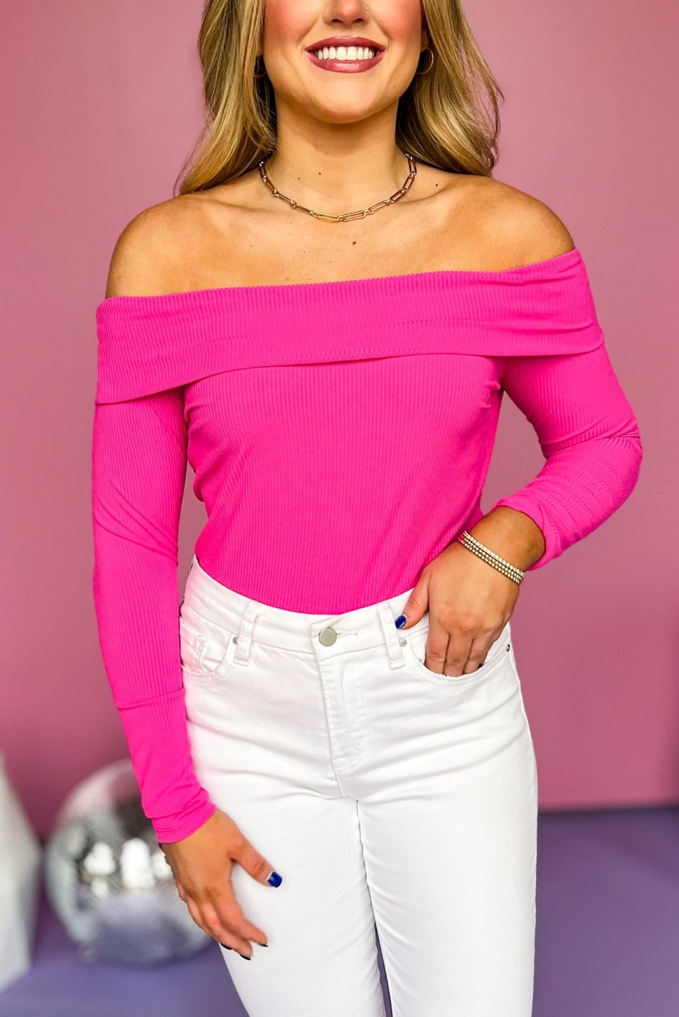 Fuchsia Ribbed Knit Off Shoulder Long Sleeve Top, Saturday steal, must have top, must have style, date night style, summer style, spring fashion, elevated style, elevated top, mom style, shop style your senses by mallory fitzsimmons, ssys by mallory fitzsimmons