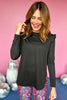 SSYS Black Long Sleeve Ruffle Hem Active Top, must have top, must have athleisure, elevated style, elevated athleisure, mom style, active style, active wear, fall athleisure, fall style, comfortable style, elevated comfort, shop style your senses by mallory fitzsimmons