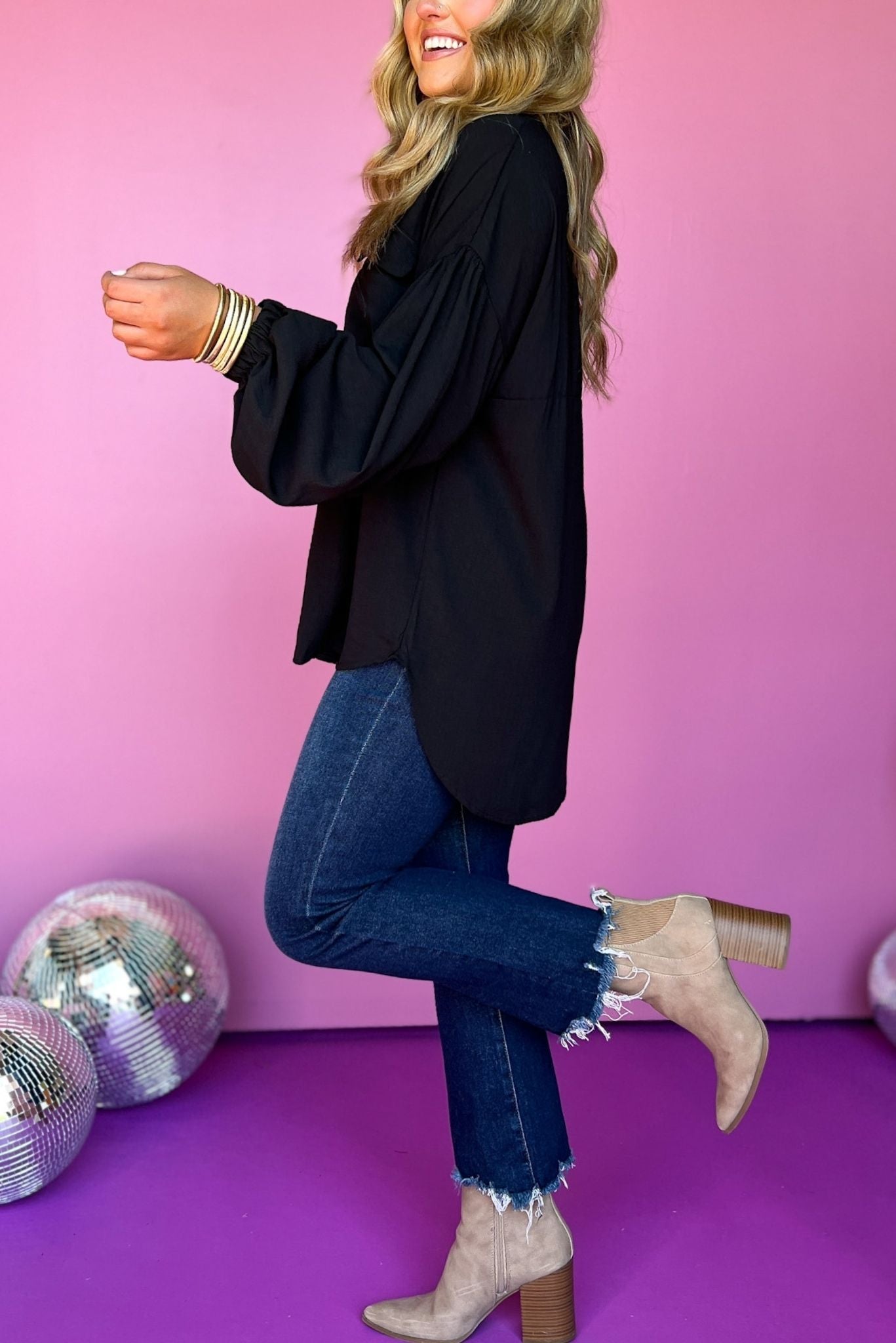 Black Puff Sleeve Collared Oversized Top, must have top, must have style, must have fall, fall collection, fall fashion, elevated style, elevated top, mom style, fall style, shop style your senses by mallory fitzsimmons