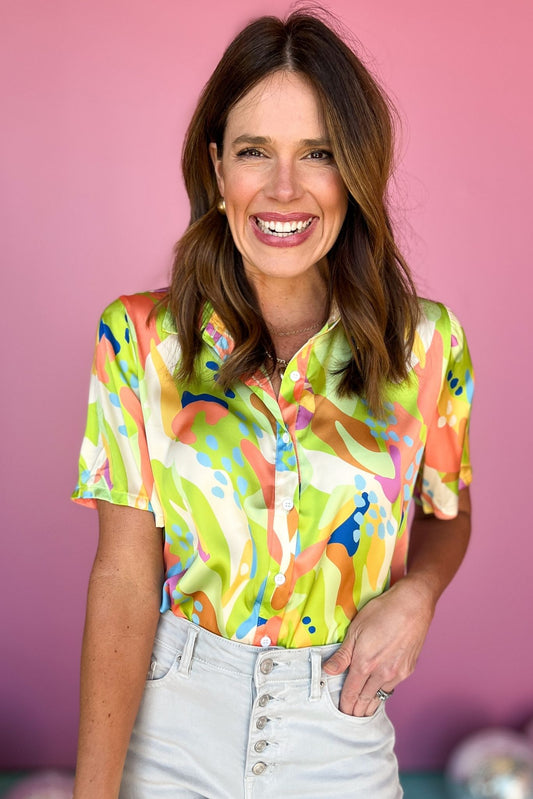  Lime Printed Collar Button Down Short Sleeve Top, printed top, bright top, button down top, office top, must have top, must have style, summer style, spring fashion, elevated style, elevated top, mom style, shop style your senses by mallory fitzsimmons, ssys by mallory fitzsimmons