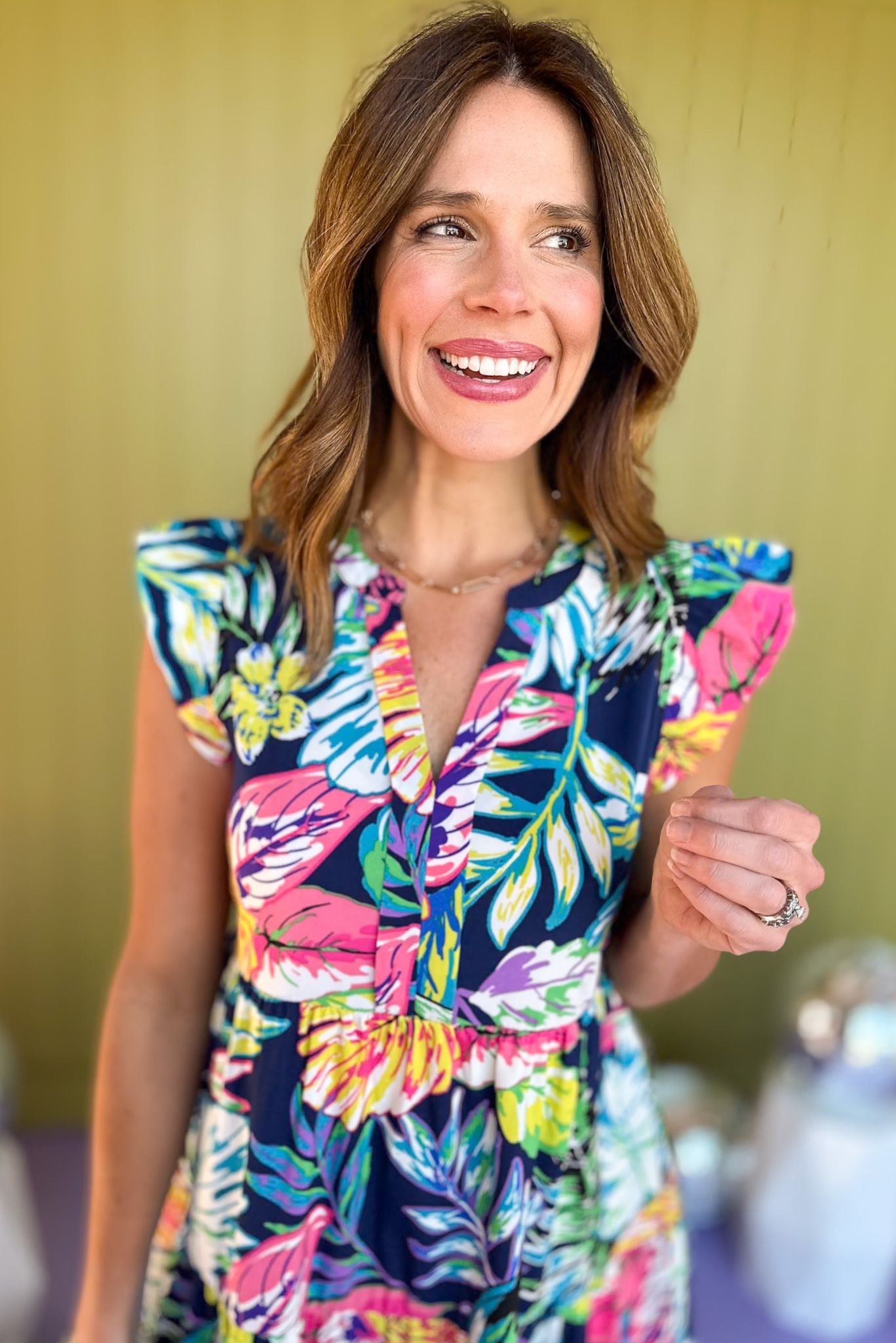Navy Multi Floral V Neck Short Ruffle Sleeve Dress, floral dress, printed dress, must have dress, must have style, church style, spring fashion, elevated style, elevated dress, mom style, work dress, shop style your senses by mallory fitzsimmons, ssys by mallory fitzsimmons