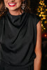 SSYS Adele Satin Cowl Neck Sleeveless Top In Black