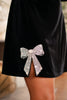 SSYS Keeley Velvet Mini Dress with Rhinestone Bow In Black