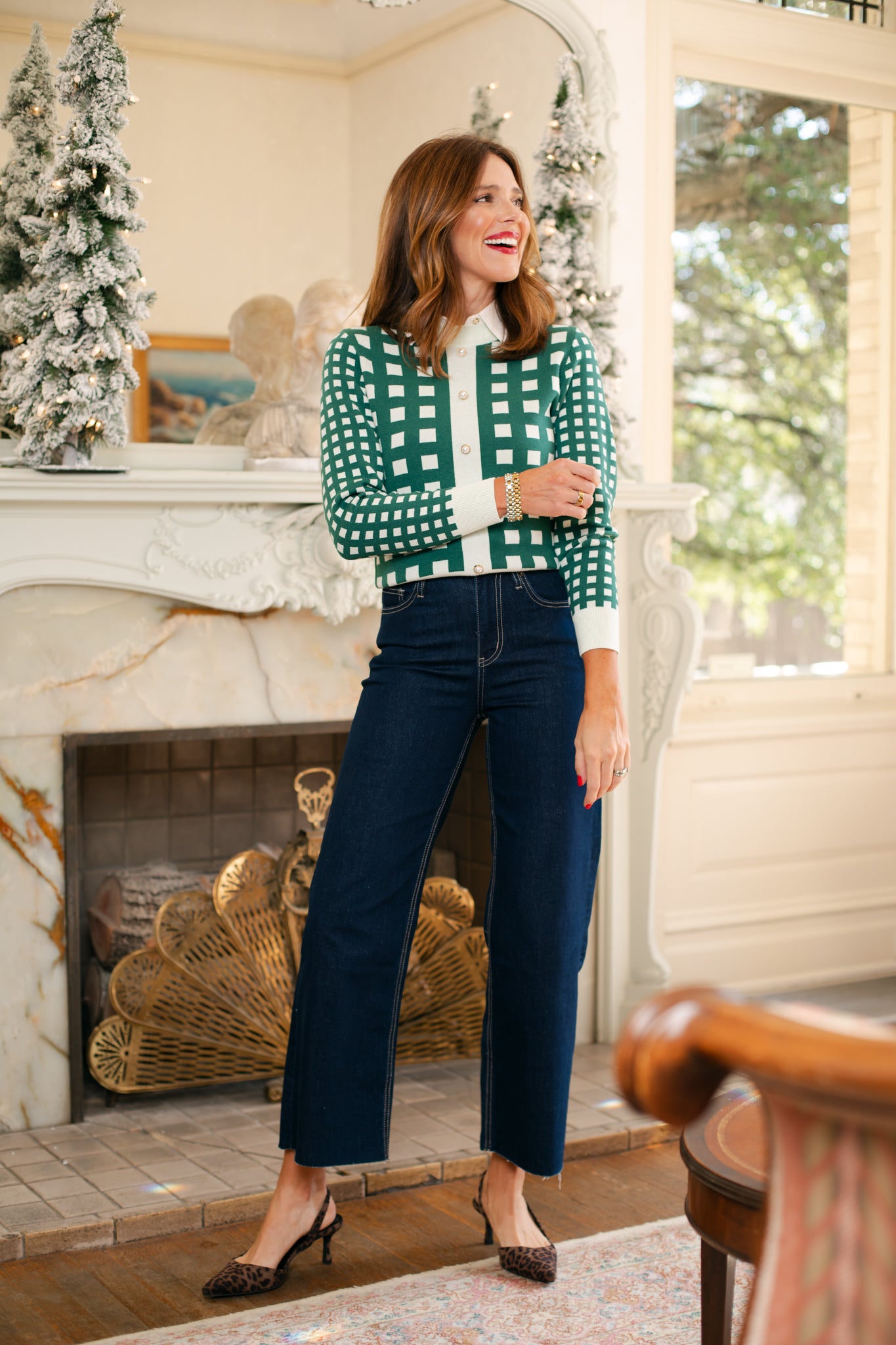 SSYS Elina Long Sleeve Gingham Sweater In Hunter