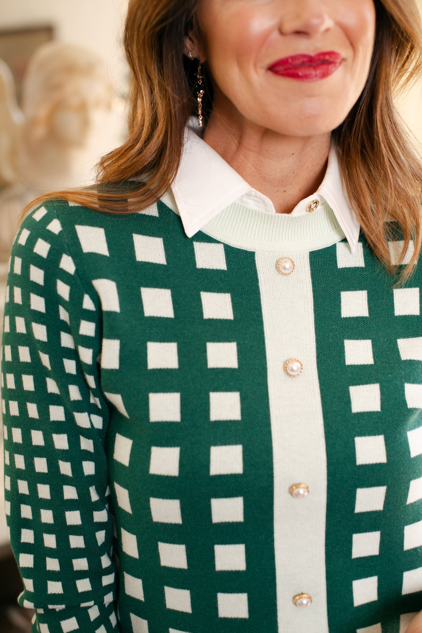SSYS Elina Long Sleeve Gingham Sweater In Hunter