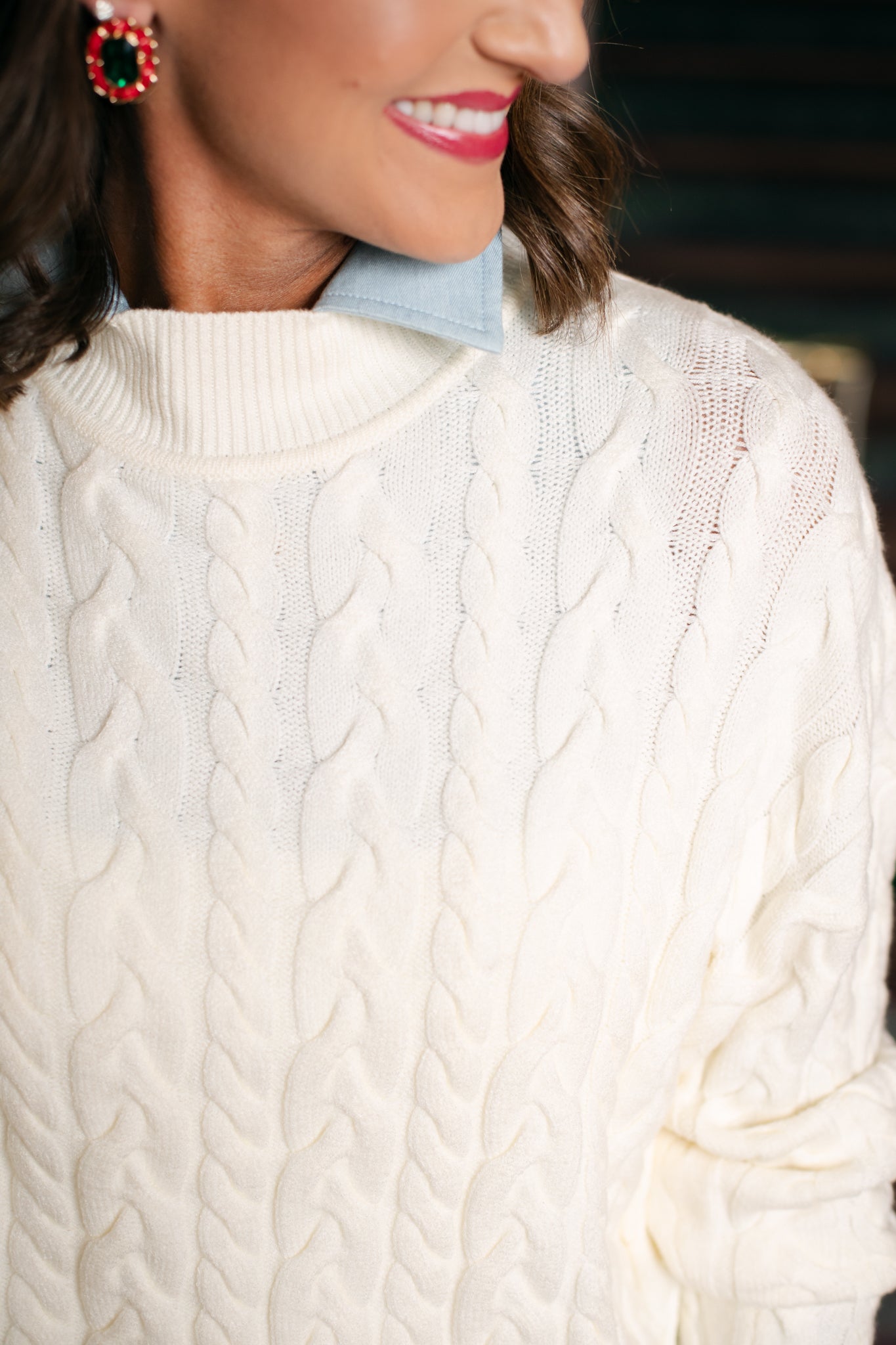 SSYS Giselle Cable Knit Mock Neck Sweater In Ivory