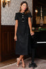 SSYS Susanna Tweed Midi Dress with Pearl Buttons In Black