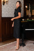 SSYS Susanna Tweed Midi Dress with Pearl Buttons In Black