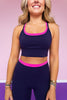 SSYS Navy Layered Sports Bra In Pink Contrast