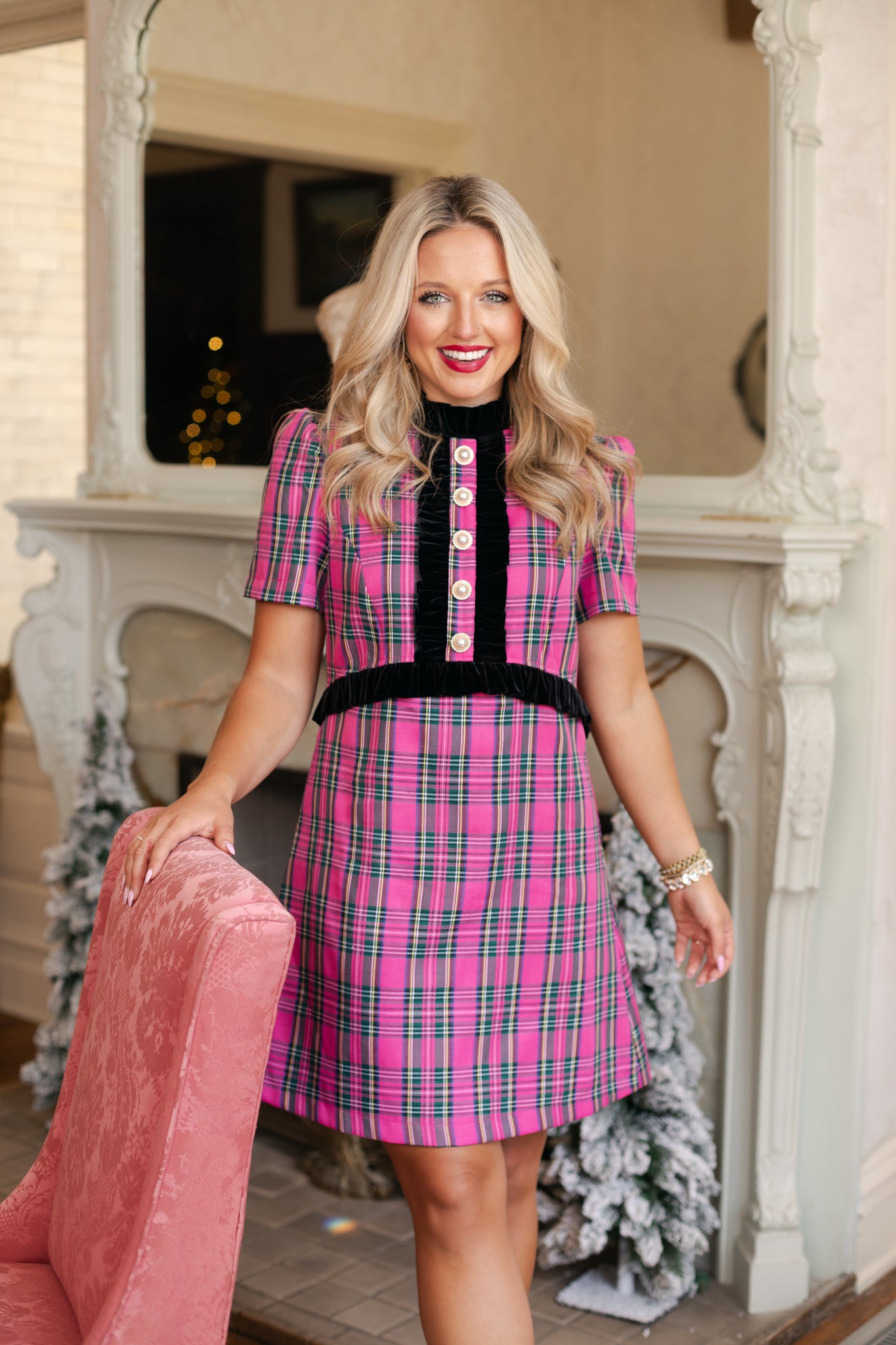 SSYS Esther Pink Tartan Ruffle Dress