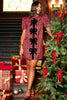 SSYS Everly Velvet Bow Trim Puff Sleeve Shift Dress In Red Tartan