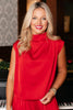 SSYS Adele Satin Cowl Neck Sleeveless Top In Red