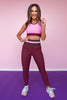 SSYS Chocolate and Maroon Contrast Ribbed Pink Sports Bra