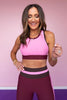SSYS Chocolate and Maroon Contrast Ribbed Pink Sports Bra