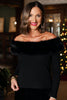 SSYS Scottlyn Faux Fur Off Shoulder Sweater In Black