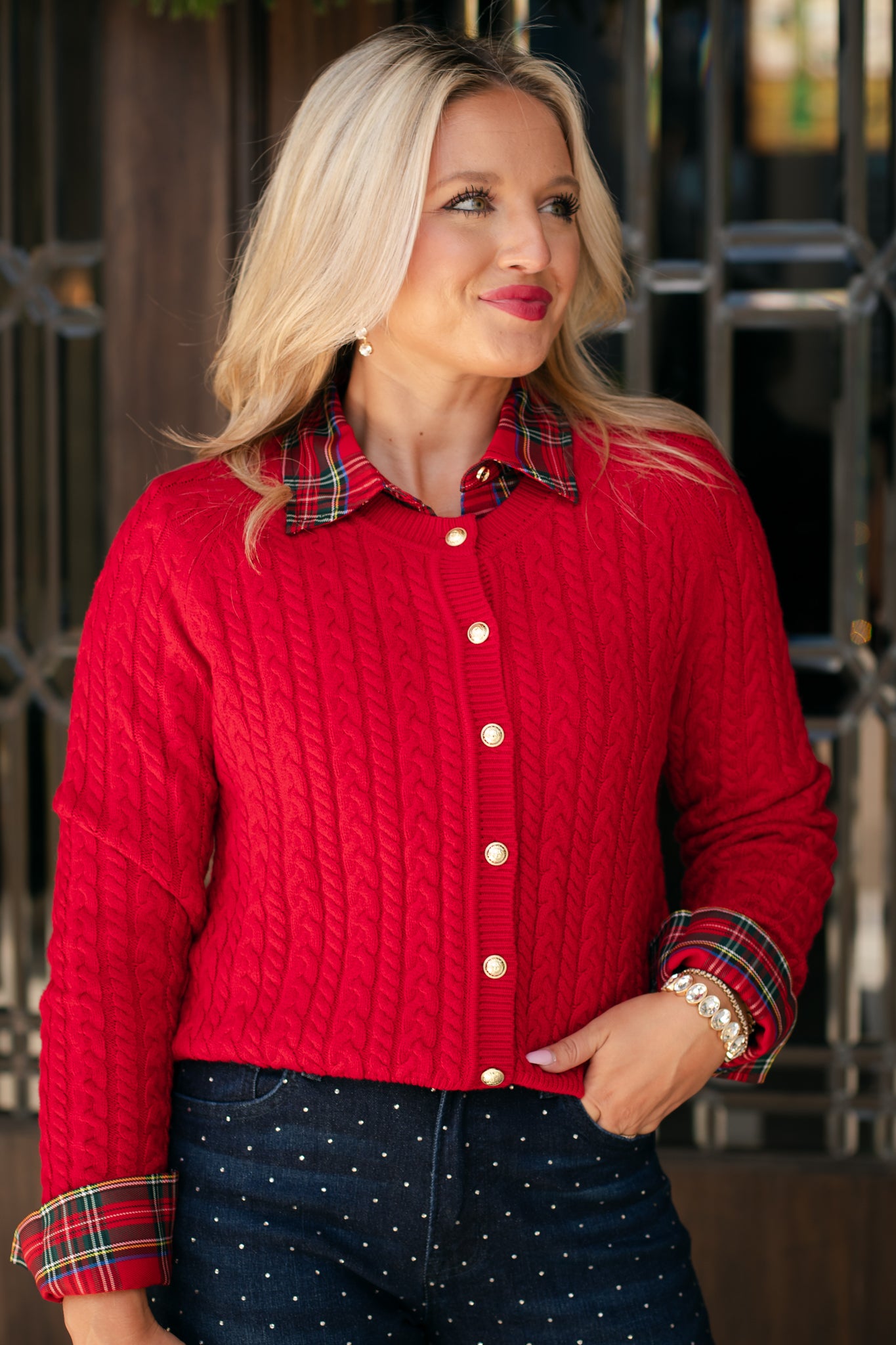 SSYS Lizzy Cable Knit Cardigan In Red