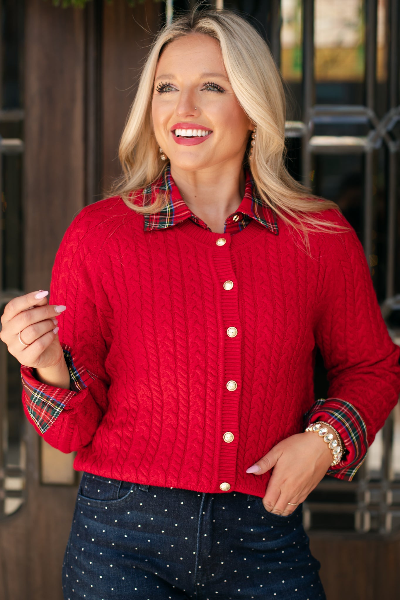 SSYS Lizzy Cable Knit Cardigan In Red