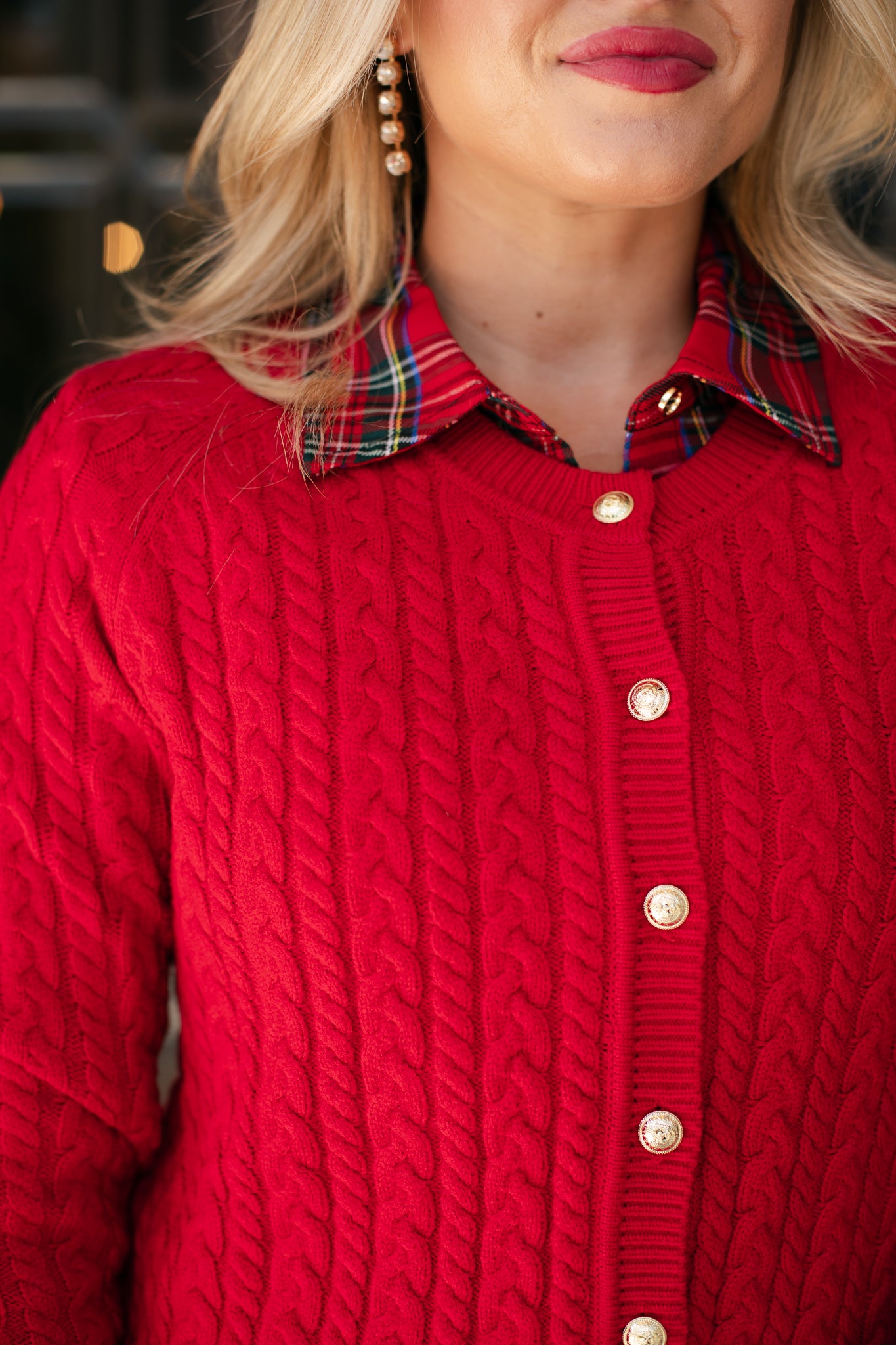 SSYS Lizzy Cable Knit Cardigan In Red