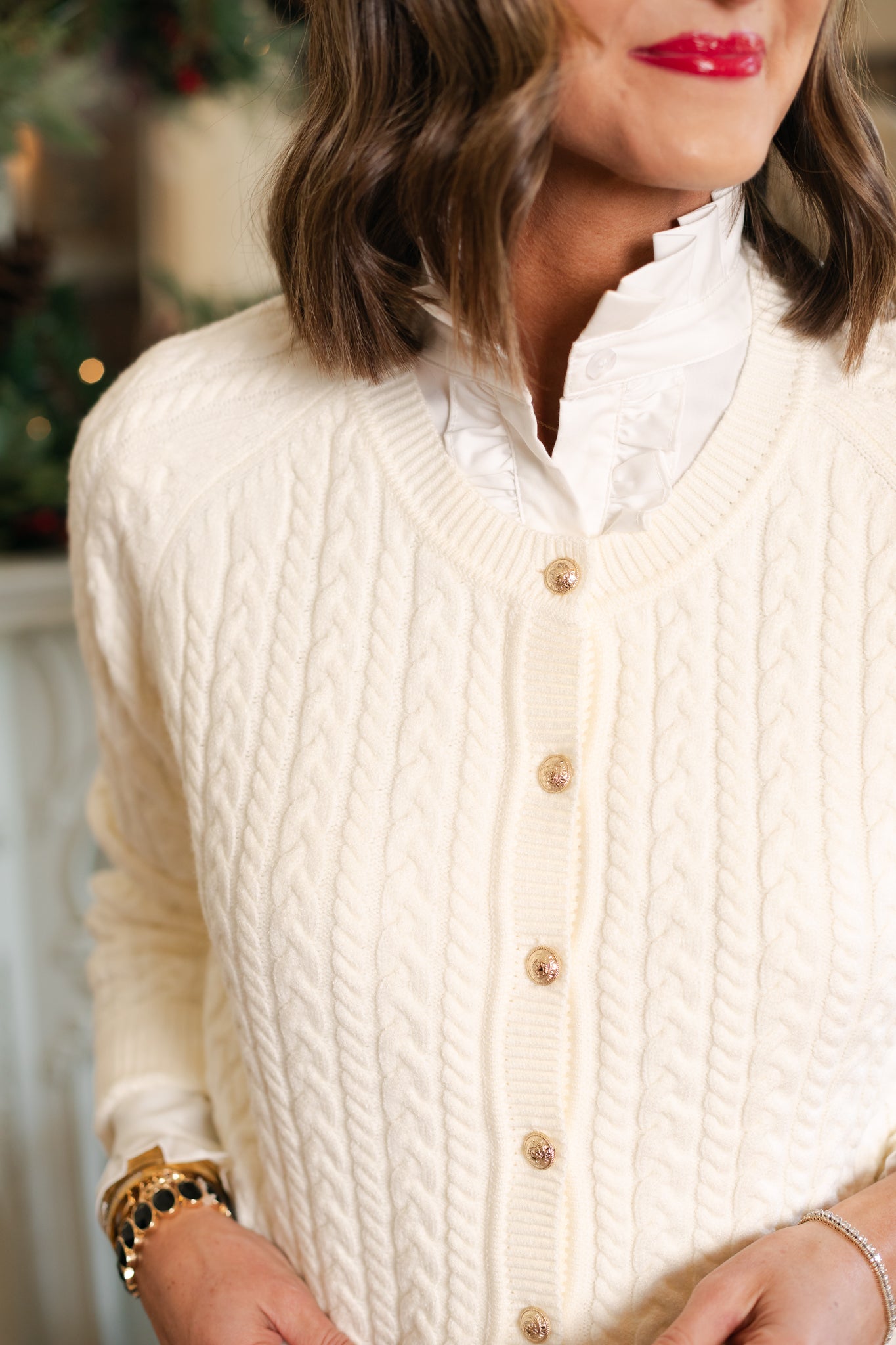 SSYS Lizzy Cable Knit Cardigan In Ivory