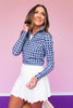 SSYS Long Sleeve Quarter Zip Printed Top In Navy Lattice