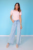 SSYS Megan Striped Short Sleeve Polo Puff Shoulder Top In Blush