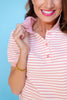 SSYS Megan Striped Short Sleeve Polo Puff Shoulder Top In Blush
