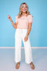 SSYS Megan Striped Short Sleeve Polo Puff Shoulder Top In Coral