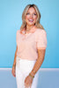 SSYS Megan Striped Short Sleeve Polo Puff Shoulder Top In Coral
