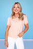 SSYS Megan Striped Short Sleeve Polo Puff Shoulder Top In Coral