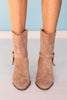 Taupe Suede Knot Buckle Short Boots
